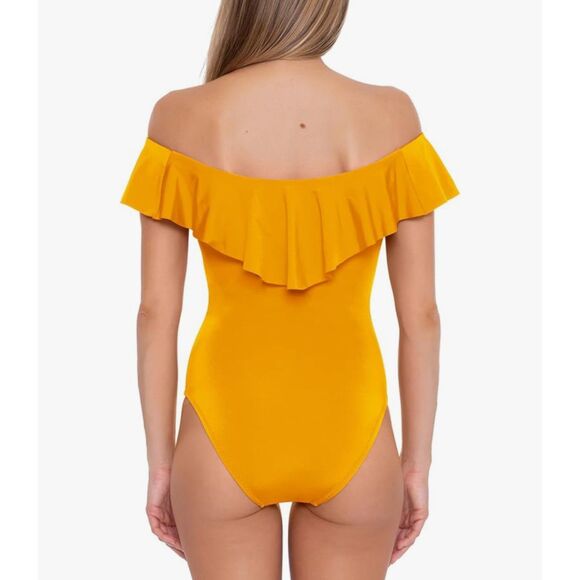 NWT‎ Trina Turk Monaco Ruffle Mellow Yellow Ruffle Top 1 Piece Swimsuit Size 14 - Picture 5 of 10